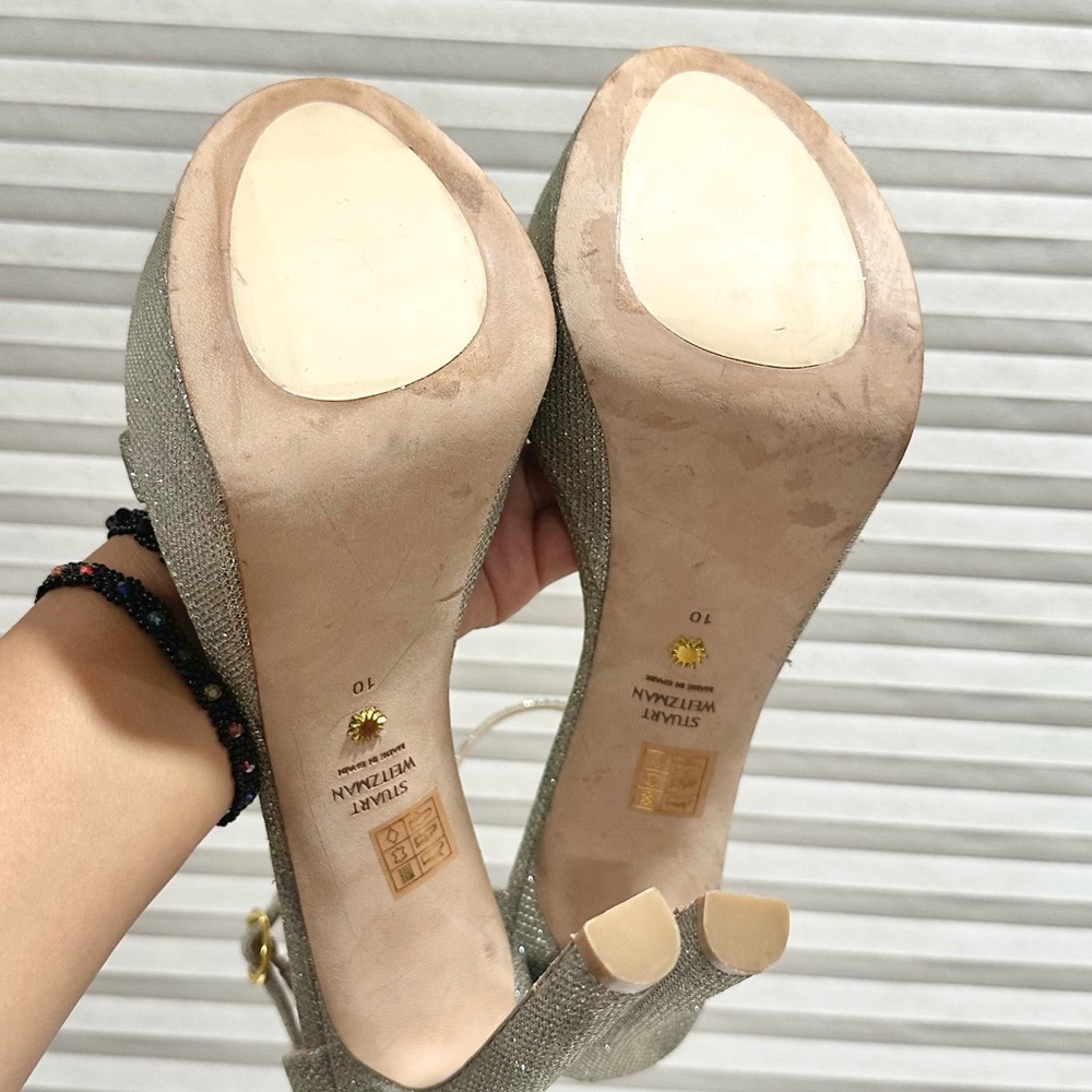 🌹STUART WEITZMAN 🌹 Nudistcurve Metallic Platform Sandals Size: 10 - Picture 12 of 13